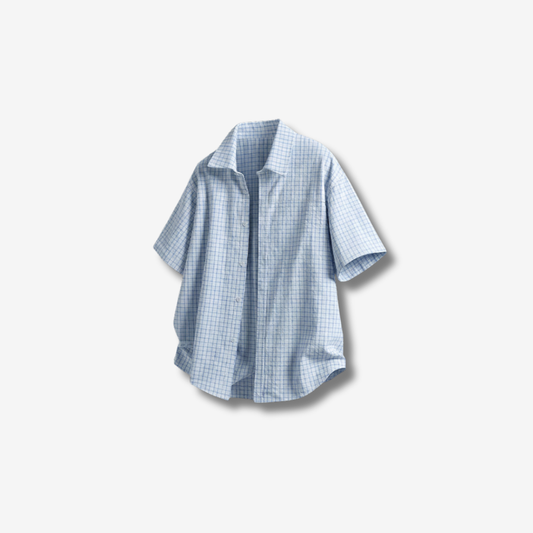 Color Block Check Boxy Short Sleeve Shirt [DLN024]