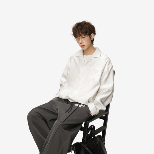 Linen Texture Cuban Collar Long Sleeve Shirt [DLN022]