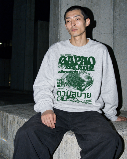Gapao Rice Sweat アッシュ フロント大判プリントの着用
