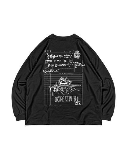 履歴書 "Uruse Shirane" BOX LS Tee ブラック｜背面・透過モックアップ