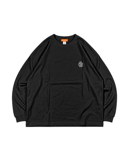 履歴書 "Uruse Shirane" BOX LS Tee ブラック｜前面・透過モックアップ