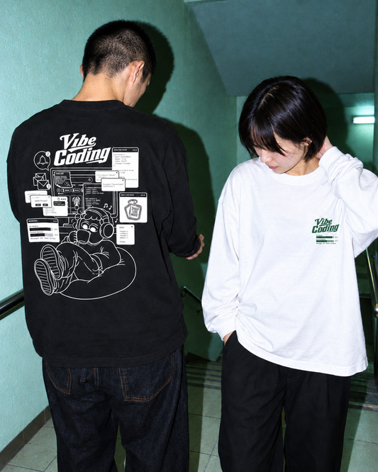 Vibe Coding BOX LS Tee ホワイト・ブラック 全カラー着用|DAILY LIFE NOIZE