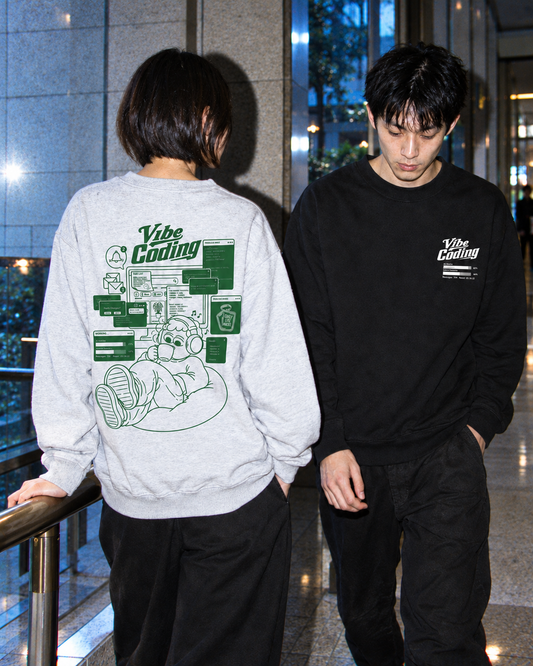Vibe Coding Sweat アッシュ・ブラック 全カラー着用|DAILY LIFE NOIZE