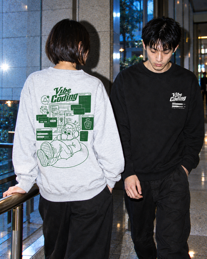 Vibe Coding Sweat アッシュ・ブラック 全カラー着用｜DAILY LIFE NOIZE